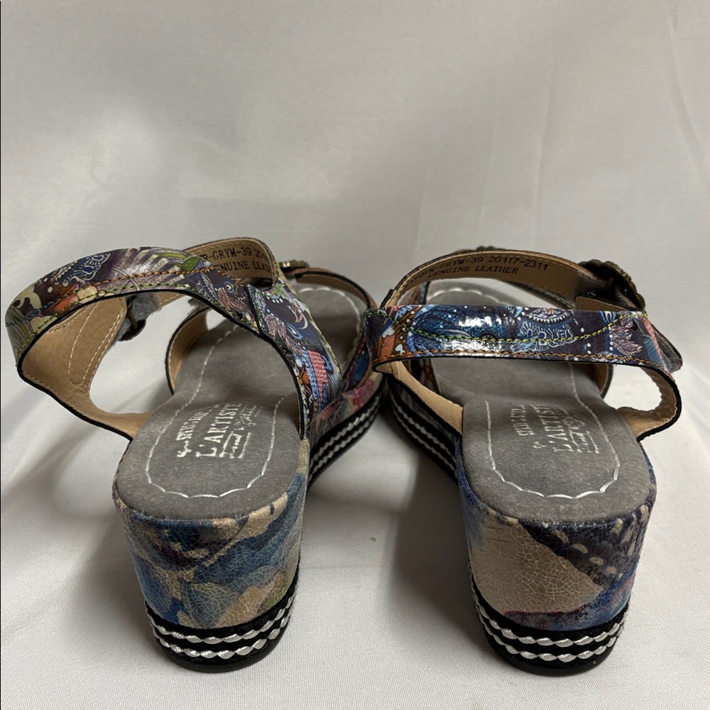 L'artiste Spring Step Flavour Leather Wedge Sandal Gray Floral Size 39/8.5 - Picture 4 of 7